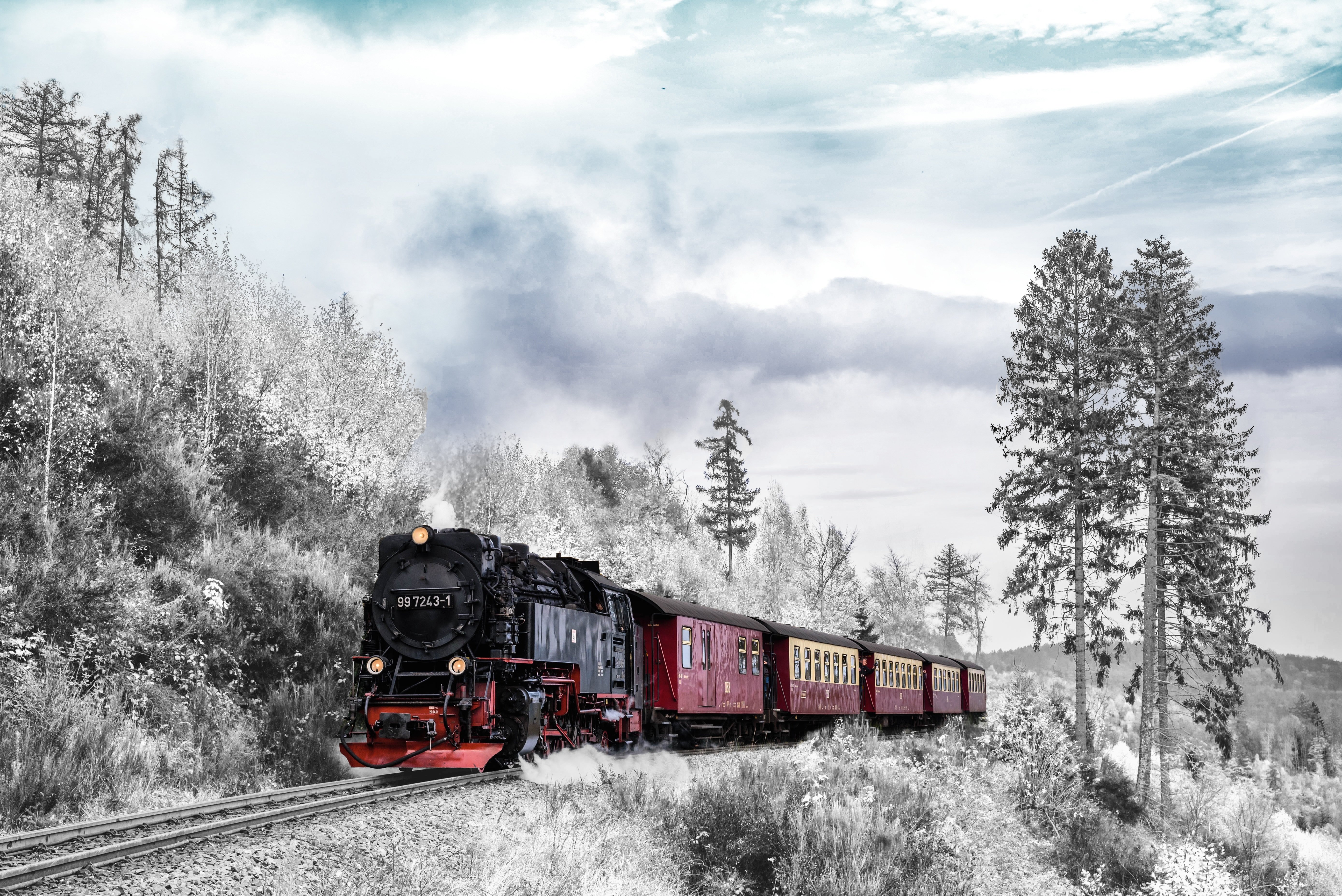 america train locomotive snow